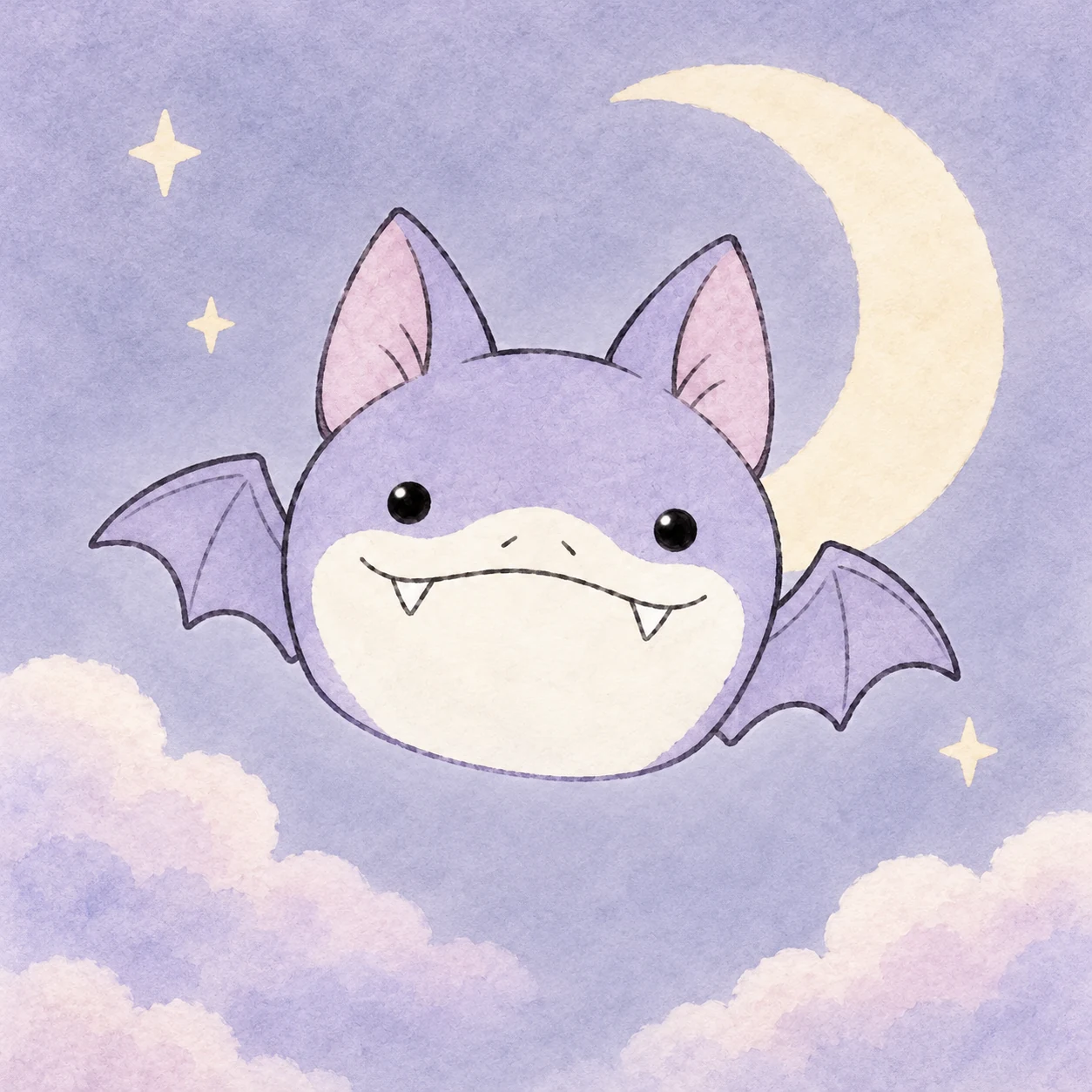 Lil Fang spreading his wings beneath a crescent moon
